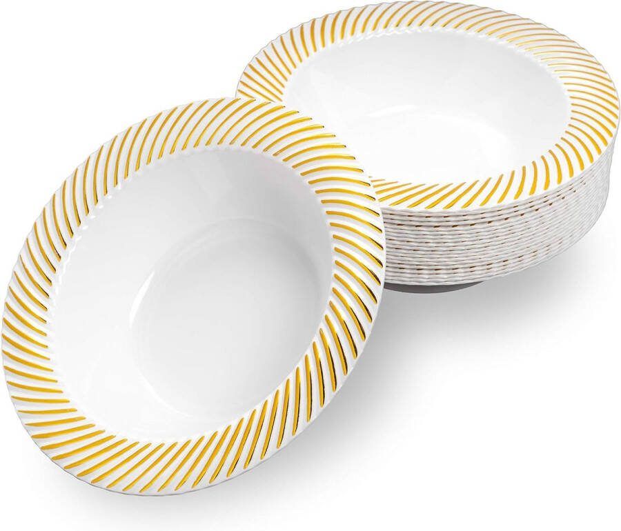20 witte plastic schalen met gouden rand soepborden soepkommen voor verjaardagen bruiloften en feesten 350 ml herbruikbaar en stabiel