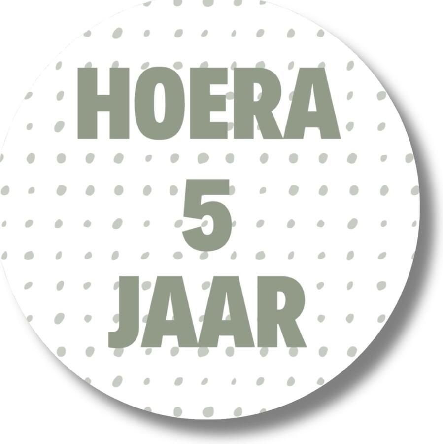 20 x Traktatiestickers Hoera 5 Jaar Stickervel Groene Cadeaustickers Wensetiket Rond 4 cm Sluitsticker 20 stuks Groen Wit Sticker 5e Verjaardag
