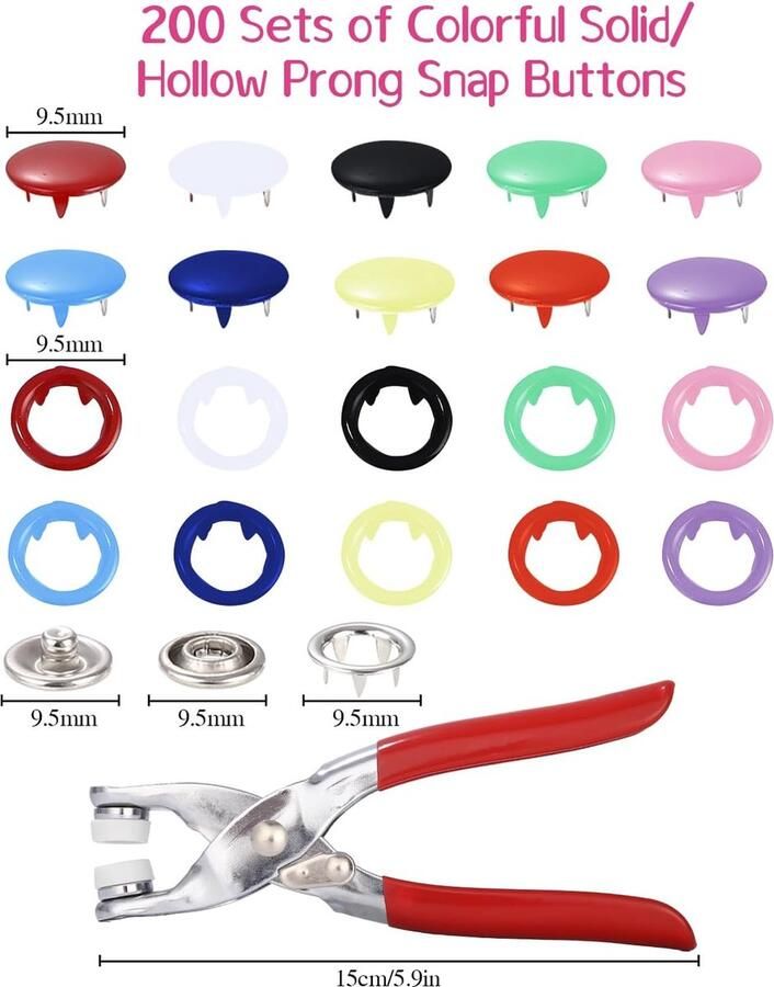 200 sets drukknopen metalen drukknopenset met tang holle en solide metalen knopen 9 5 mm jersey drukknopen voor doe-het-zelf knutselen baby's kinderkleding kledingtassen handgemaakt (10