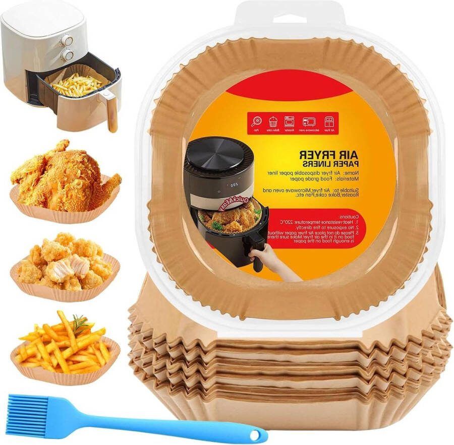 200 stuks bakpapier voor heteluchtfriteuse 20-24 cm airfryer bakpapier anti-aanbak wegwerpschalen perkamentpapier liner compatibel met siliconen bakkwast