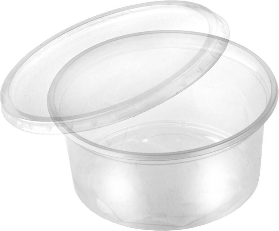 200 stuks plastic transparante kleine bakjes met losse deksels voor saus dips salades en non-food. Voor restaurants afhaalmaaltijden catering kunstwerken enz. (80CC))