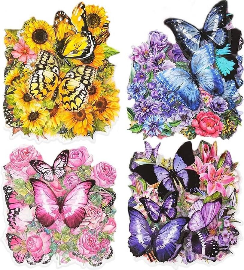 200 stuks vintage stickers verschillende vlinder- en bloemenstickers voor het versieren van kunsthandwerk in veelkleurige stijl voor waterflessen scrapbooking