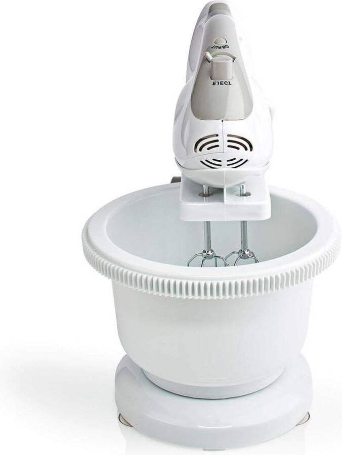 200 W Hand Mixer 5-Speed with Turbo Function Rotary Bowl 2 Dough Hooks 2 Beaters Grey White