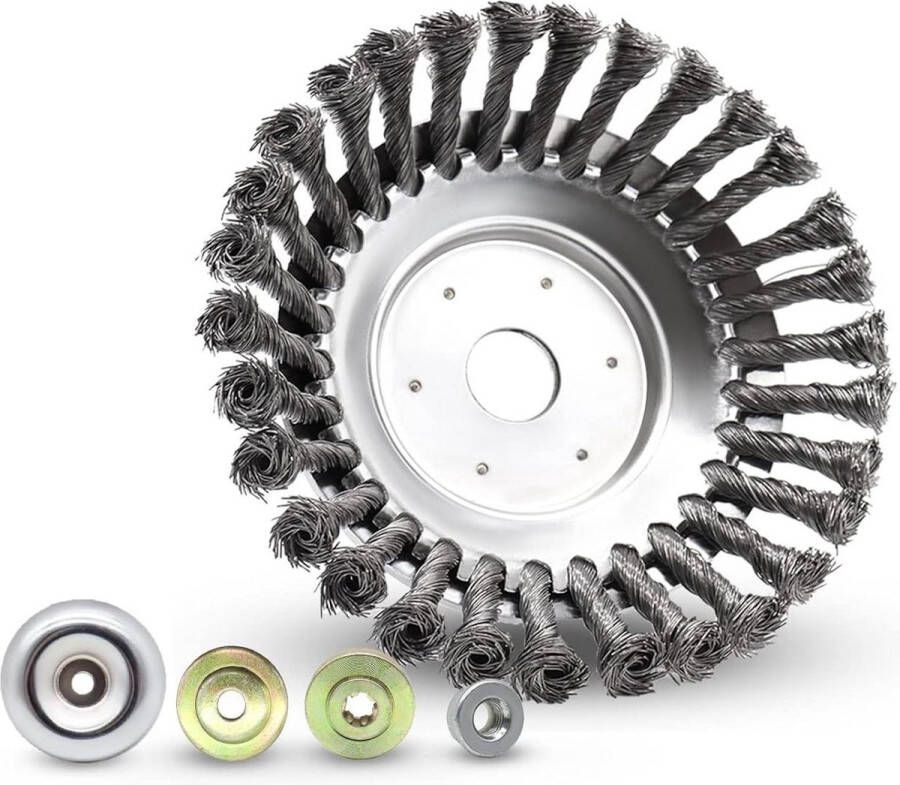 200 x 254 mm kegel onkruidborstel onkruidtrimmer voor bosmaaier effectieve onkruidverwijderaar met 4 adapters twist onkruidborstel verwijdert onkruid en mos (20 cm)