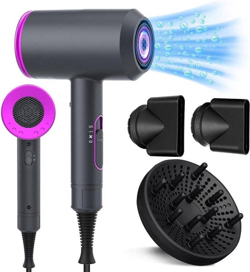 2000 W Quick Drying Hair Dryer with Ion Technology Hot Cold Button 1 Diffuser 2 Styling Nozzles 3 Heating 2 Modes fohn met diffuser