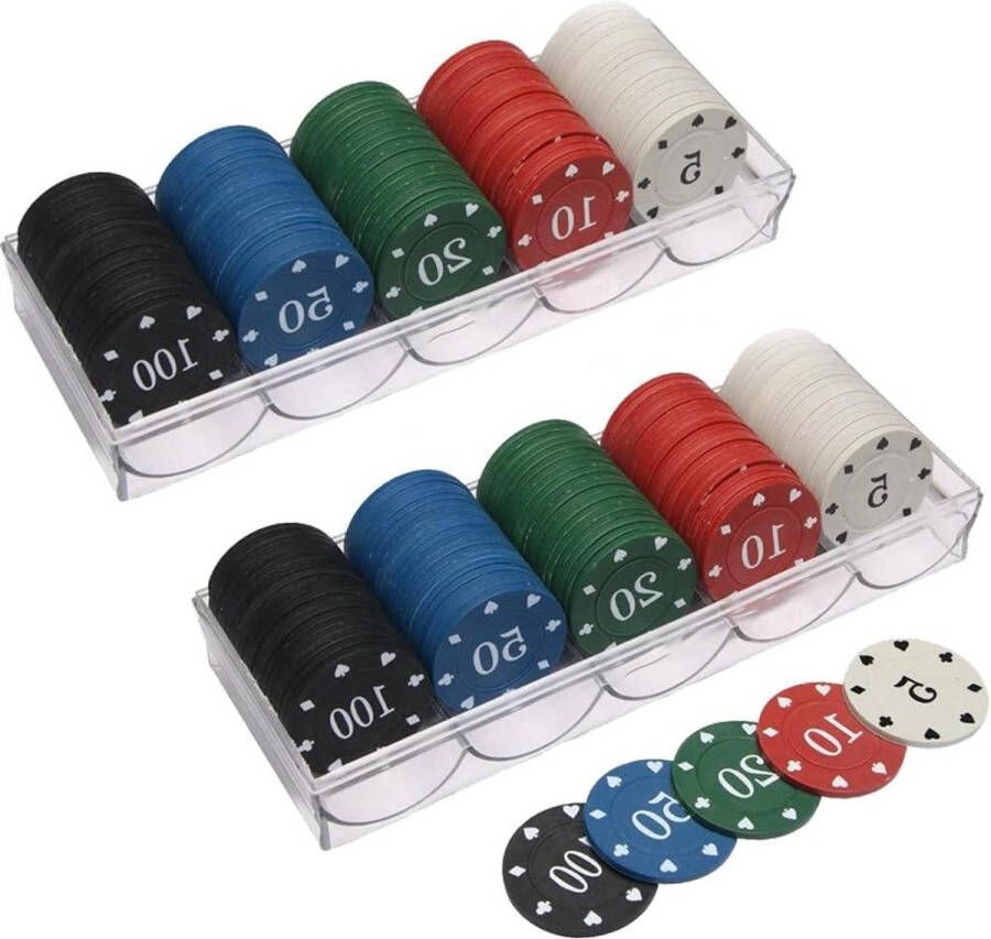 200PCS Poker Chips Set Genummerde Poker Chips met Denomination Casino Feesten 2 Deck Box Pokerset