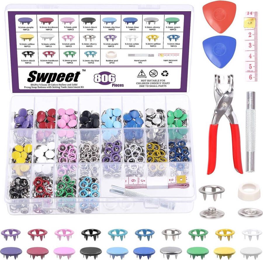 200Sets 807 Stks 3 8 2 Stijlen 10 Kleuren Effen en Holle 5 Prong Metalen Snaps Knoppen Met Drukknoopsluitingen Tool Bevestiging Tang en Tailor's Krijt Assortiment Kit Snap on Knoppen voor