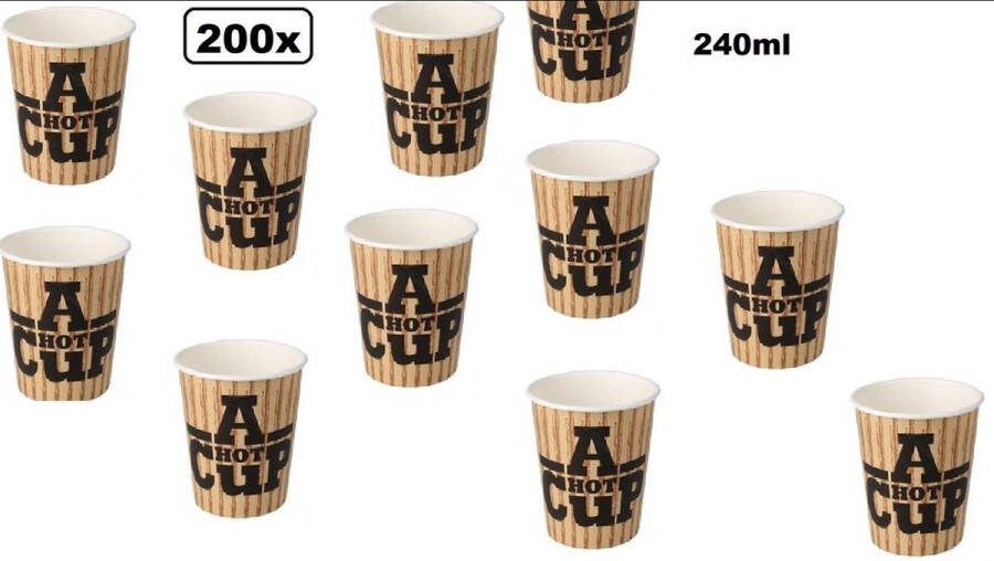 200x Koffie beker A hot cup 240ml koffie thee warme drank soep carnaval thema feest kantine festival grappig en fout