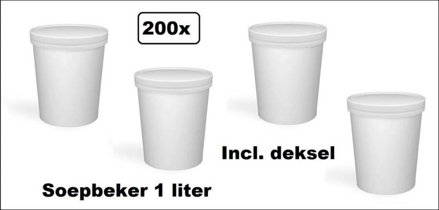 200x Soepbeker karton 1 liter met deksel wit Soep salade beker festival warme dranken maaltijd carnaval