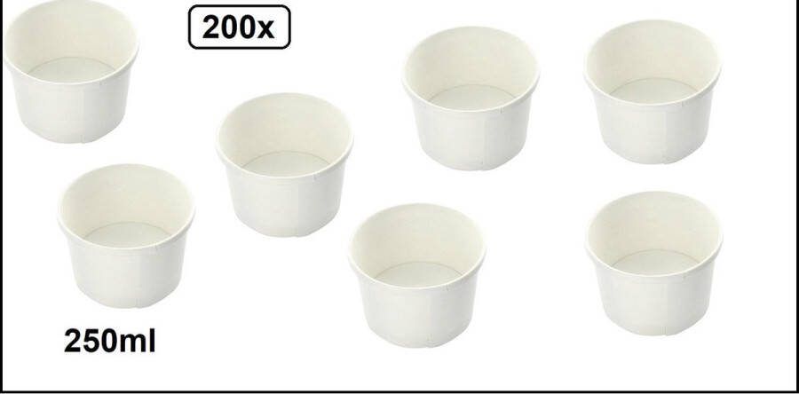 200x Soepbeker karton 250ml wit Soep salade beker festival warme dranken maaltijd carnaval