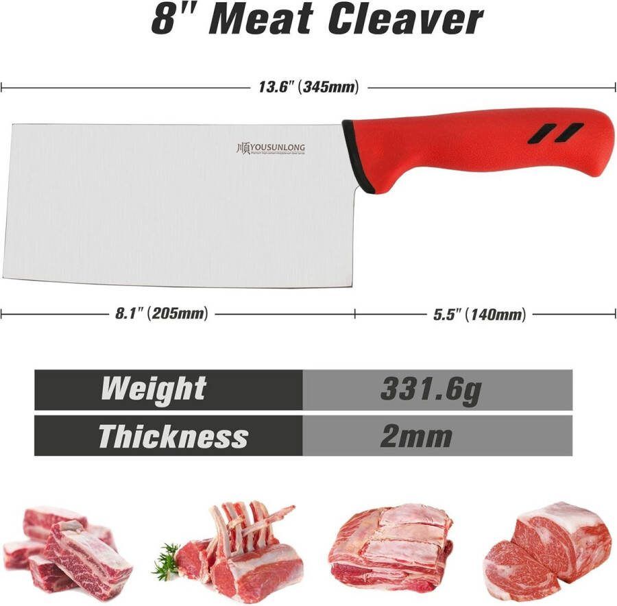 203mm professioneel Chinees vleesmes koksmes van molybdeenstaal ergonomische antislip handgreep