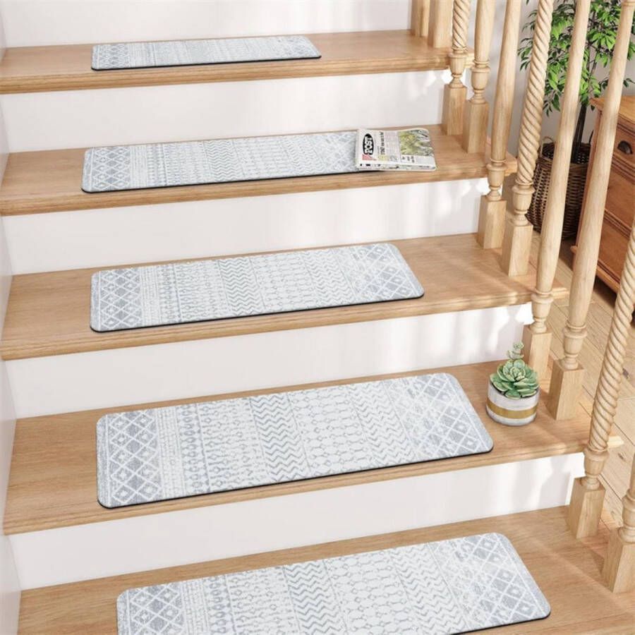 20*76CM Tapijt Traptreden Antislip Trapmatten Verwijderbaar Traptapijt 6-pack Veilige traptredebescherming Geschikt voor kinderen ouderen en huisdieren