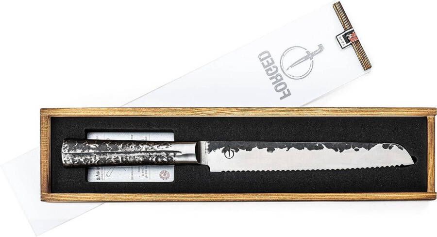 20cm Roestvrijstaal Broodmes Gehamerd Houten Giftbox