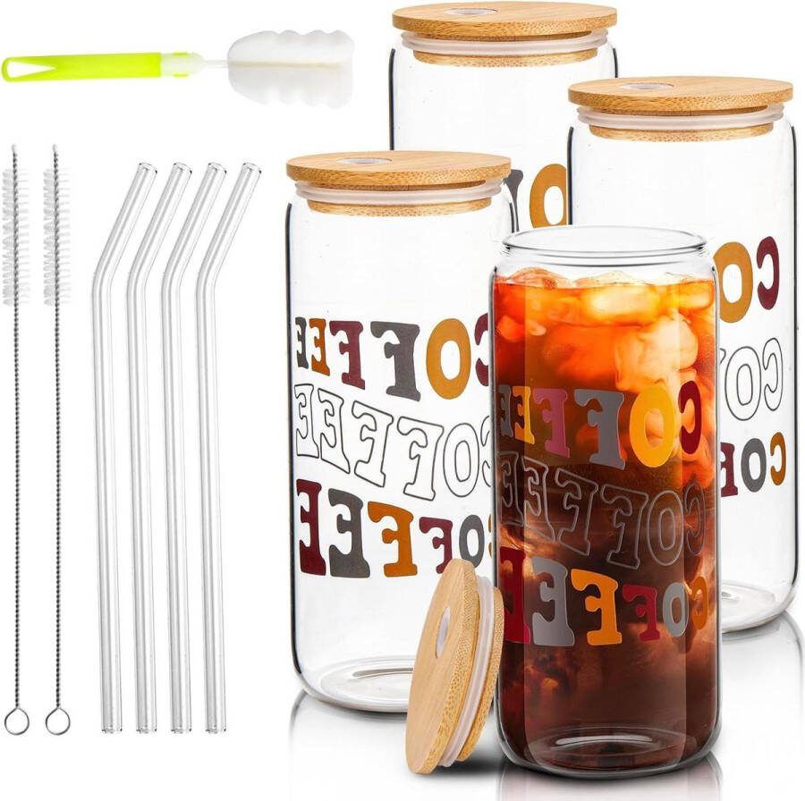 20oz (590ml) vormige glazen beker met bamboe deksels en rietjes duurzaamheid milieuvriendelijk