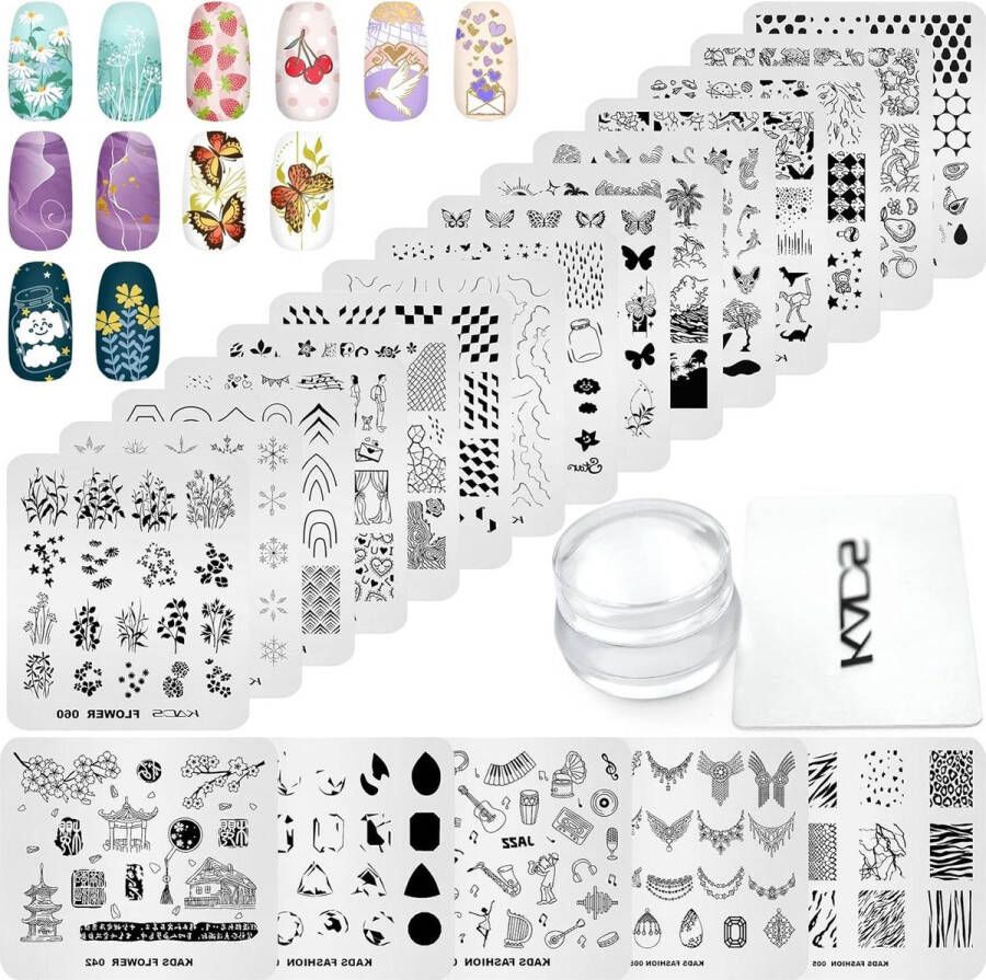 20pcs Nail Stamping Plates With Stamp Scraper Kit Nail Stamp Template Stencil for Nail Art Design DIY Tool