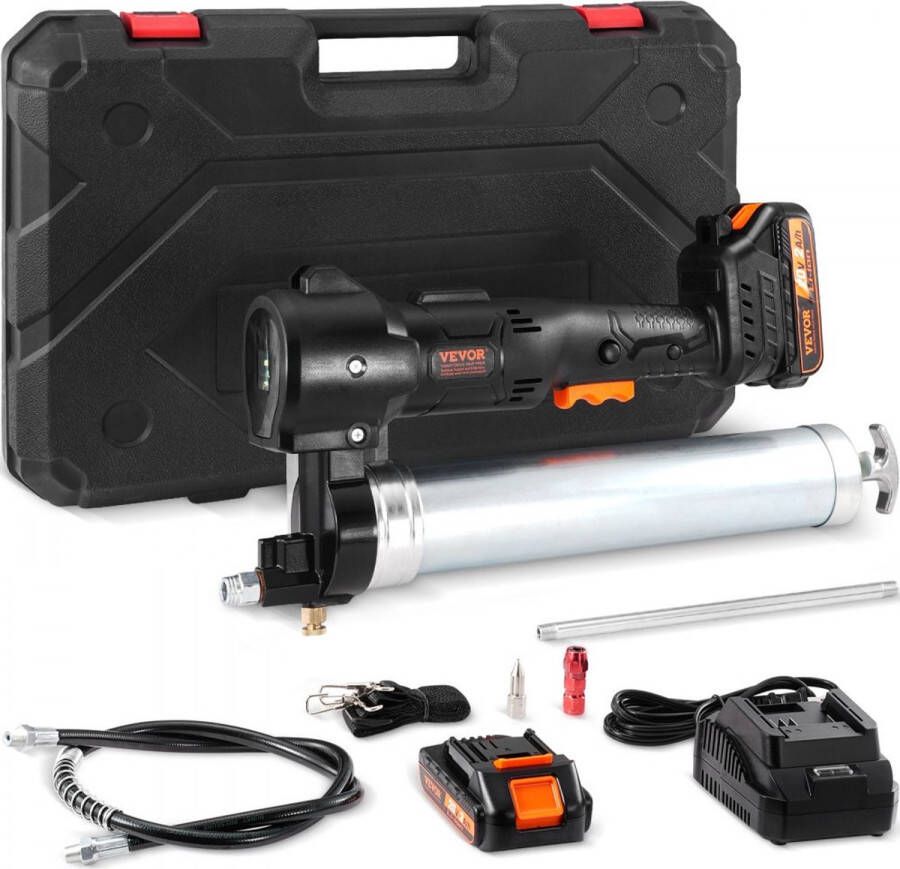 20V accu-vetspuit 500 g vetspuit 10.000PSI werkdruk elektrische vetspuit 125 g min olieafgiftesnelheid incl. 2x 2 0 Ah batterijen Φ9x990 mm slang en snellader universele vetspuit