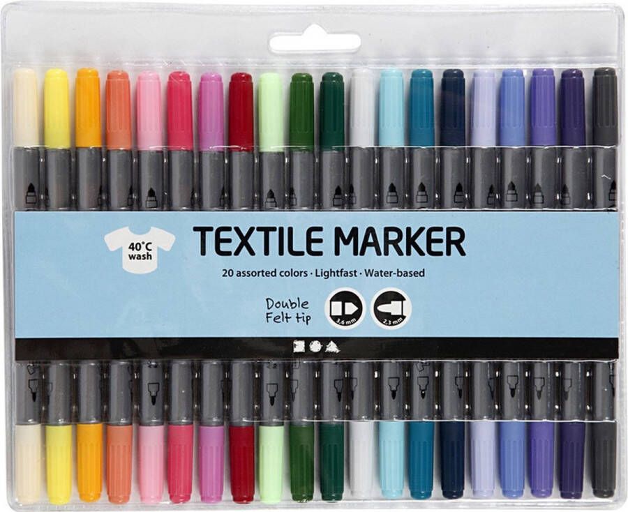 Merkloos Sans marque 20x Gekleurde textielstiften op waterbasis Stof textiel pennen met dubbele punt in diverse kleuren
