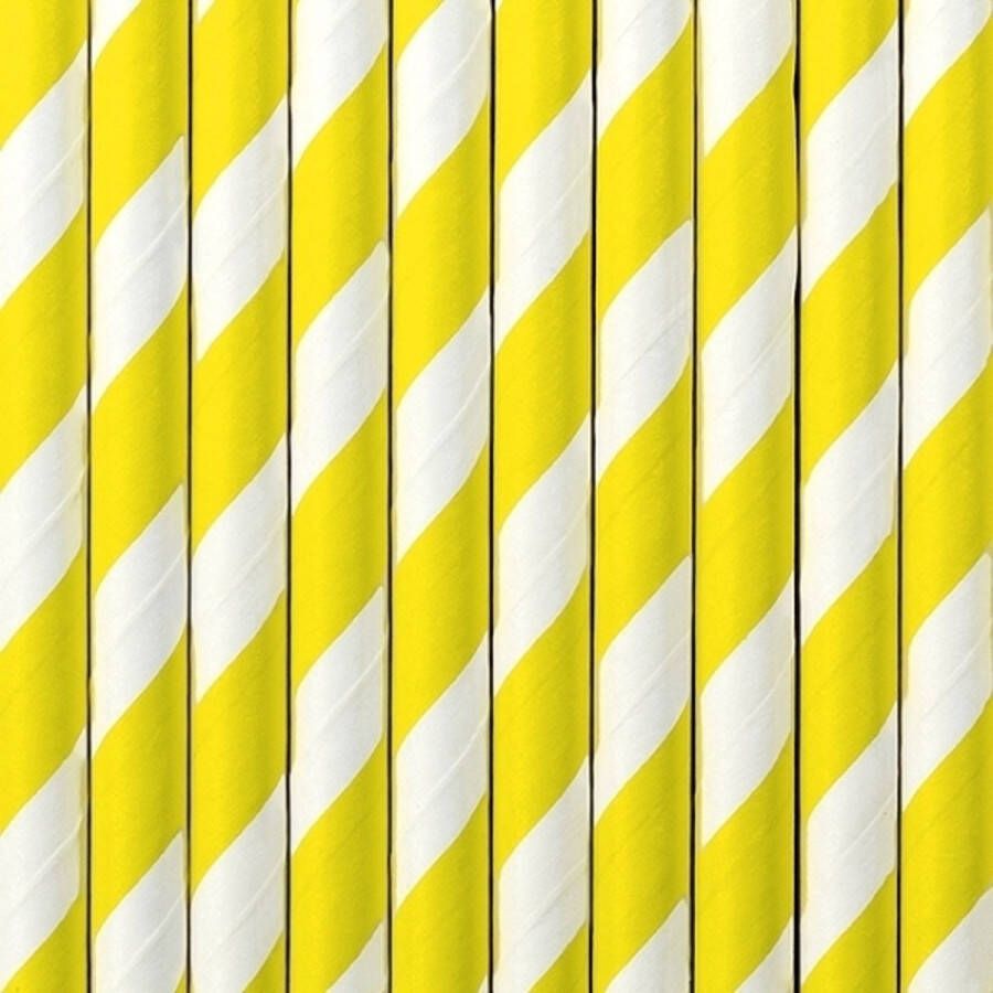 Merkloos 20x Papieren rietjes geel wit gestreept Drinkrietjes