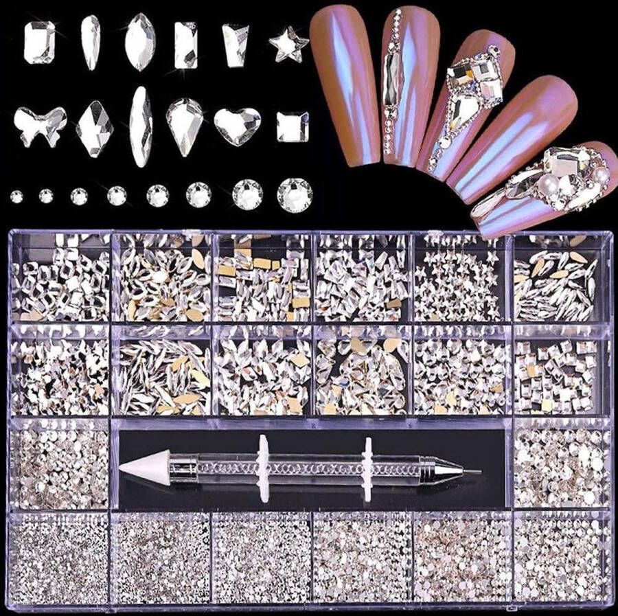 21 Grid AB Nail Art Rhinestones Professional Crystal Kit 9000pcs Glass Crystal Nail Art Supplies