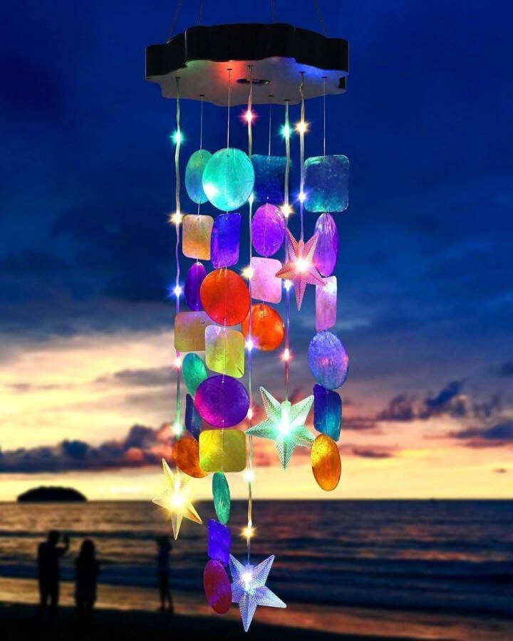 21 LED Solar Windgong voor Buiten Schelpen en Sterren Windgong voor Tuin Geschenken voor Moeder Vrouw Dochter Vriendin Boom Terras Balkon Tuin Decoratie Gekleurde Windgong