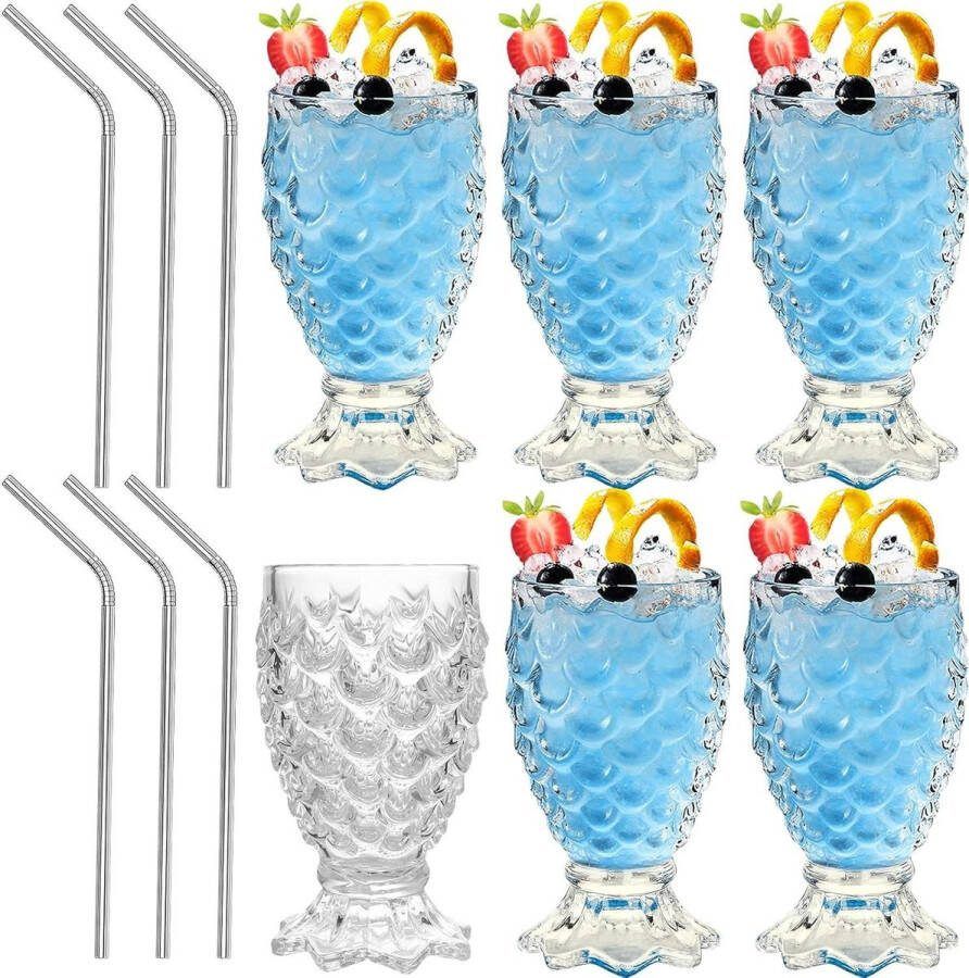 210 ml Zeemeermin cocktailglazen set van 6 Pina Colada glazen tiki-ananasglazen whiskyglazen glaswerk tumblers waterglazen voor zeemeermin feest thuis bar restaurant