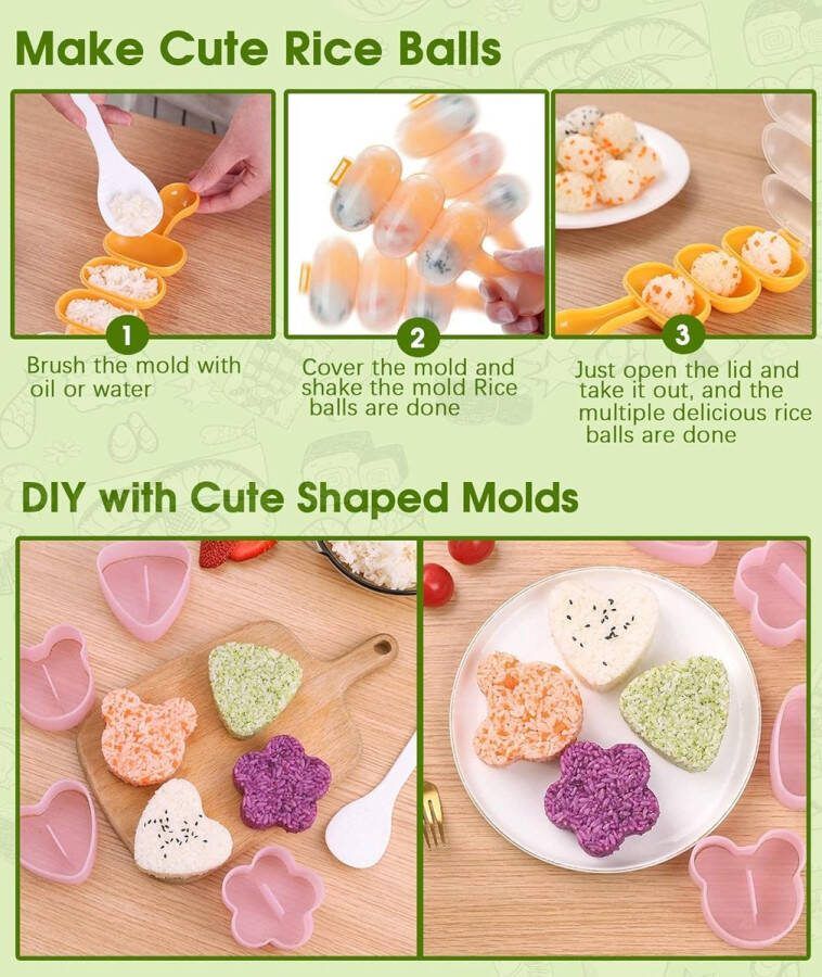 21pca Japanse Rijstbal Schimmel Bento Persen Schimmel Leuke Driehoekige Sushi Schimmel Set Rijstbal Maker Schimmel Cartoon Sushi Onigiri Schimmel Onigiri Mould Kit DIY Sushi Roller voor Thuis