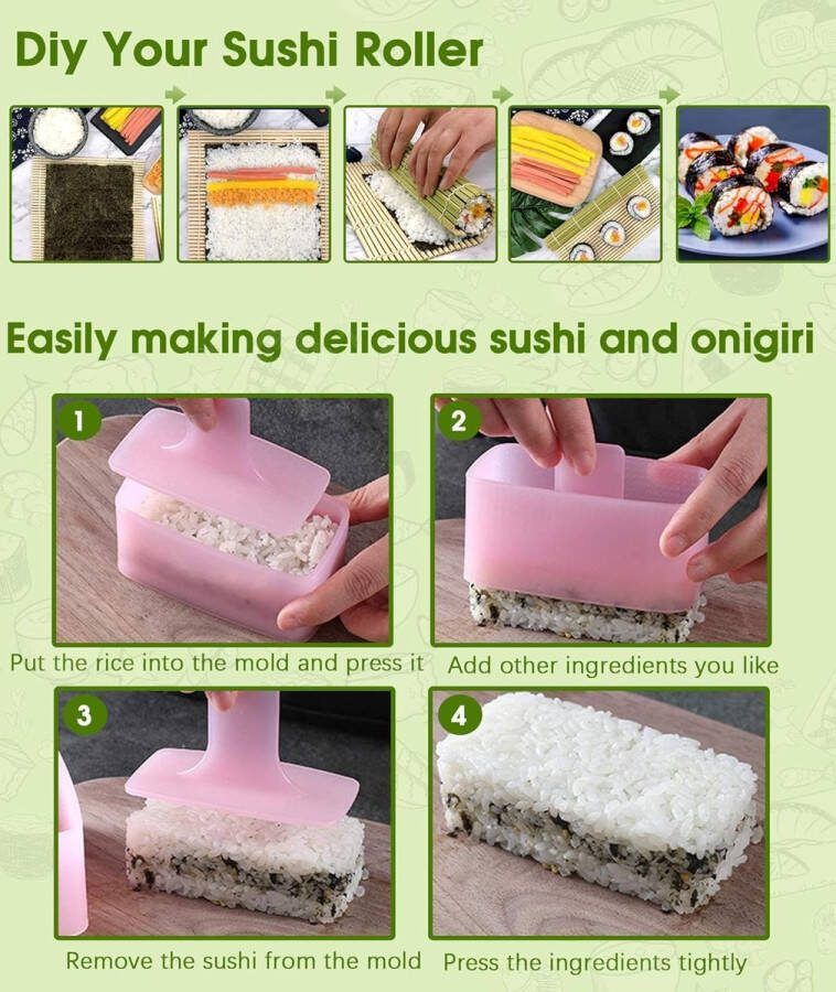 21pca Japanse Rijstbal Schimmel Bento Persen Schimmel Leuke Driehoekige Sushi Schimmel Set Rijstbal Maker Schimmel Cartoon Sushi Onigiri Schimmel Onigiri Mould Kit DIY Sushi Roller voor Thuis