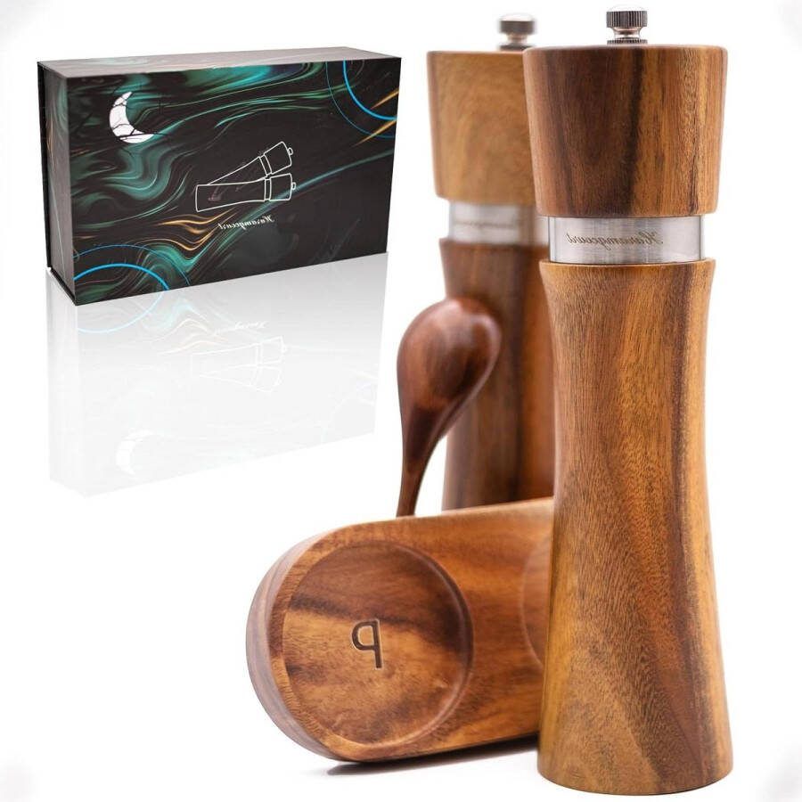 22 cm Acaciahouten Peper- en Zoutmolen Set in Geschenkdoos Houten Plateau
