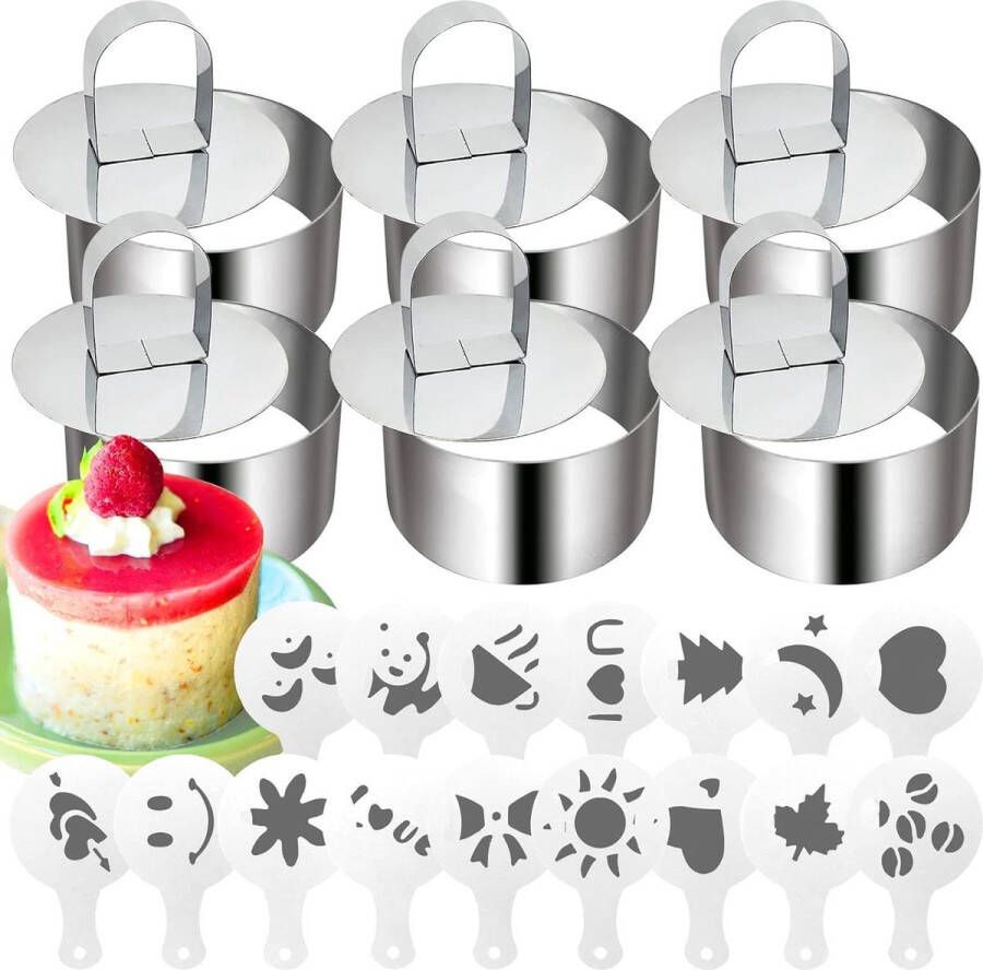 22 kookringen met pusher en 16 mallen RVS taartringen en mini cakevormen voor crumpets eieren gebak en mousse