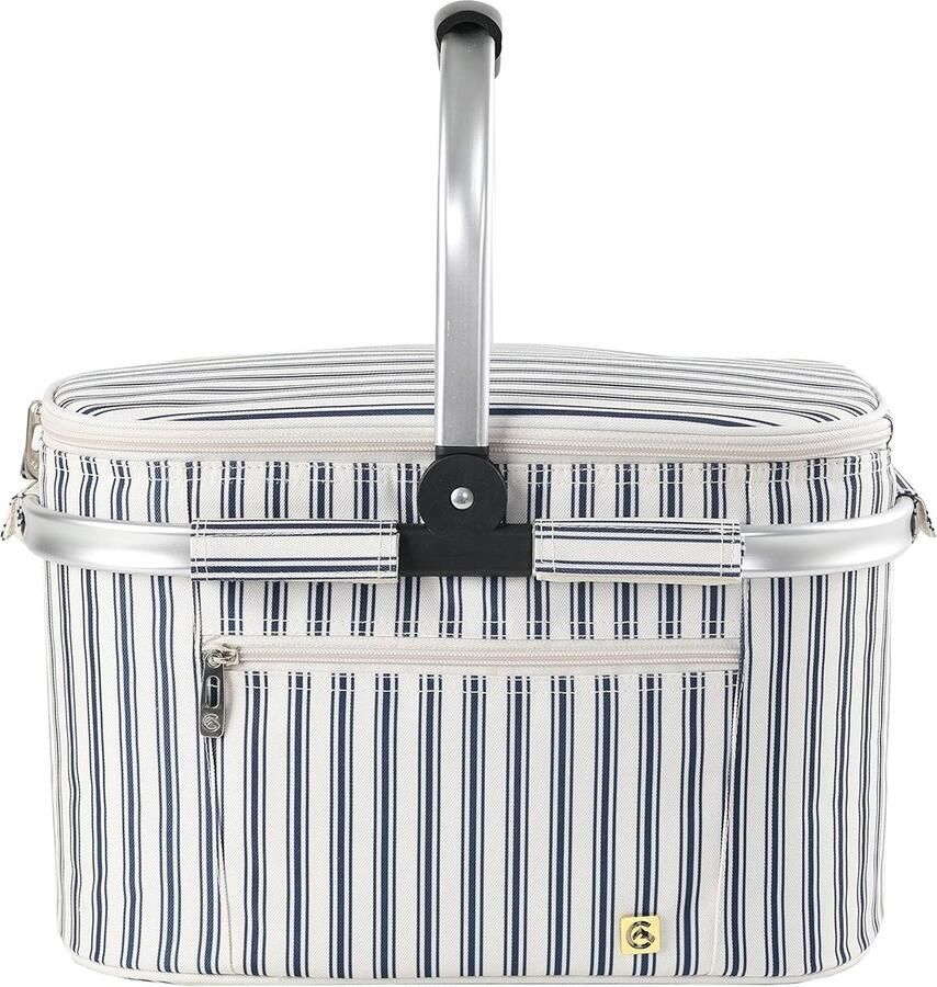22L boodschappenmanden grote isoleermand koelmand koeltas picknickmand thermotas koeltas thermotas koelbox met afneembare tas wit en blauwe strepen