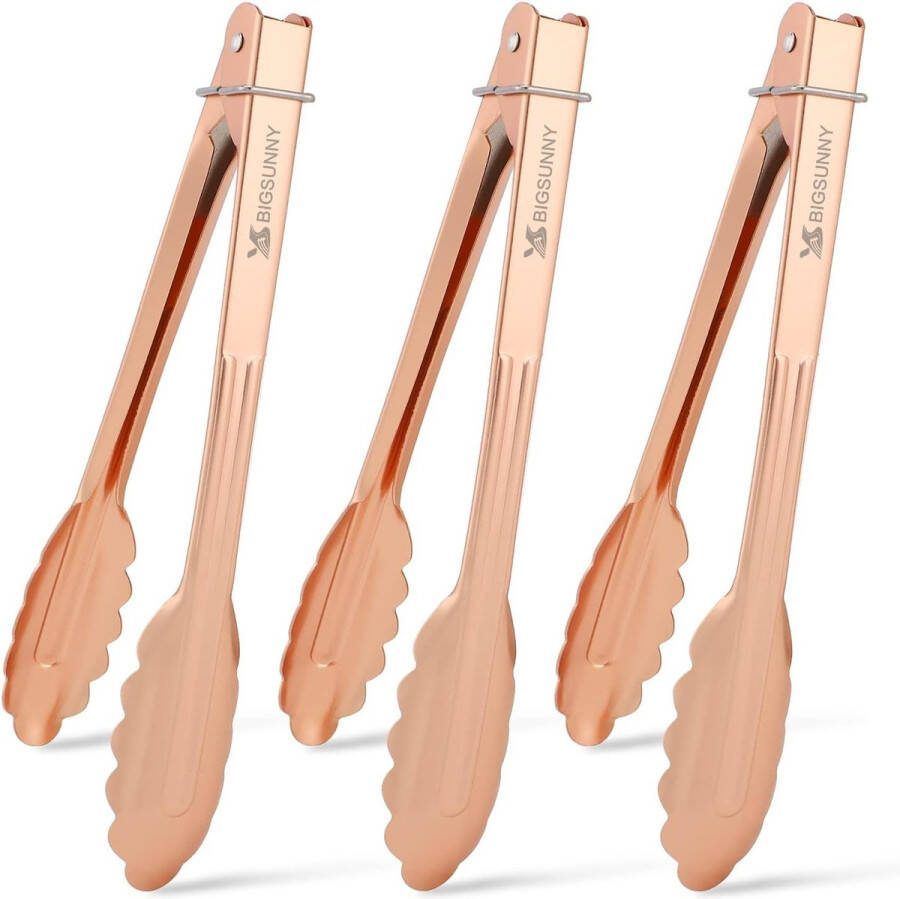 23 cm keukentang voor koken en serveren roestvrij staal aluminium 3 stuks (rosé goud)
