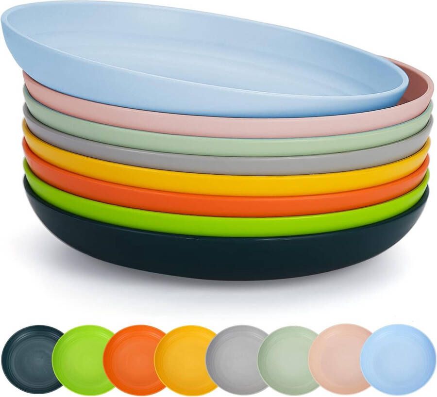 23 cm plastic bord 8 kleuren herbruikbaar en zwaar breukvast bestek voor hapjes breukvast dessert granen Ramen BPA-vrij bestek Magnetronbestendig Vaatwasmachinebestendig