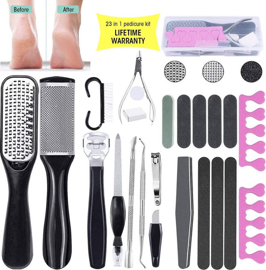 23 in 1 pedicure set professionele pedicure kit roestvrij staal manicure set voetvijl eeltverwijderaar eelttrasp eeltverwijdering voor heren dames salon en thuis voetverzorging