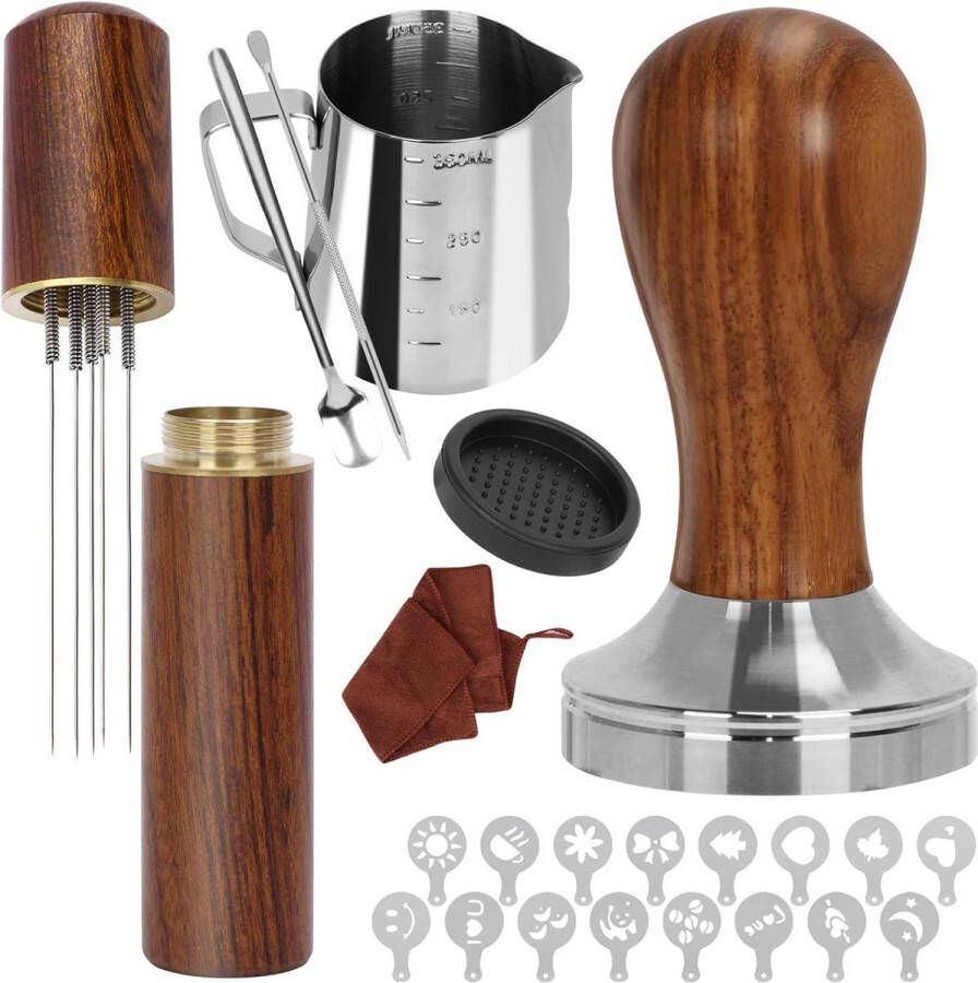 23-stuks koffie stamper set Barista accessoires Espresso Sabotage 51mm Espresso Koffie Roerder Melkkan Sabotage Mat Barista handdoek Latte Art Pen 16 Decoratieve