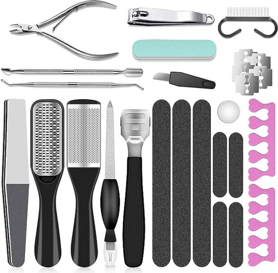 23 stuks voetverzorgingsset pedicureset professionele roestvrij stalen nagelknipper eeltverwijderaar manicure set voetverzorgingsset voor dames heren salon of thuis