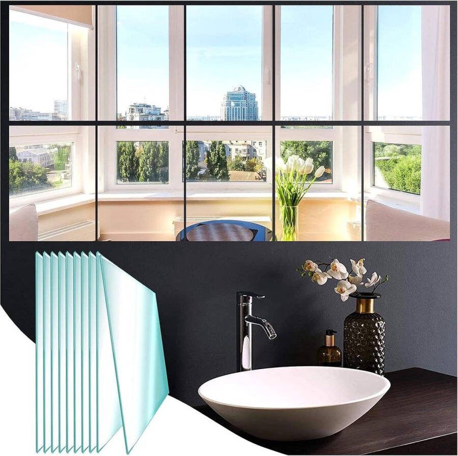 23x15 cm Pack of 10 Self-Adhesive HD Glass Wall Decoration Tiles Small Mirror Stickers