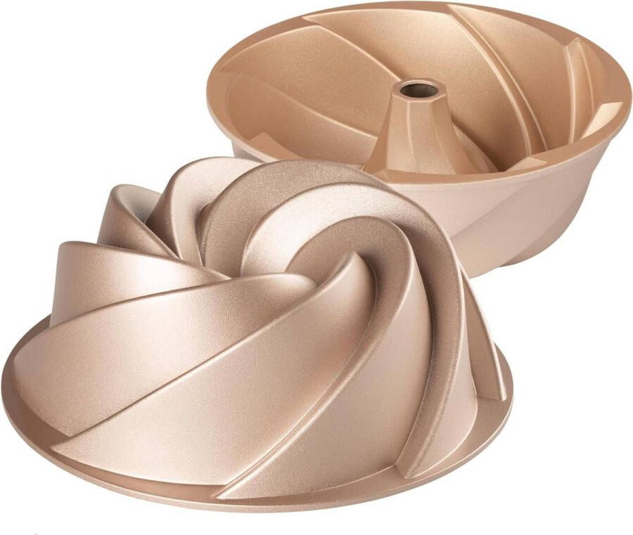 24 cm Diameter 2 Liter Inhoud Anti-aanbaklaag en Zeer Duurzaam Gegoten Aluminium Rosé Goud Taartvorm Spiraalvormig
