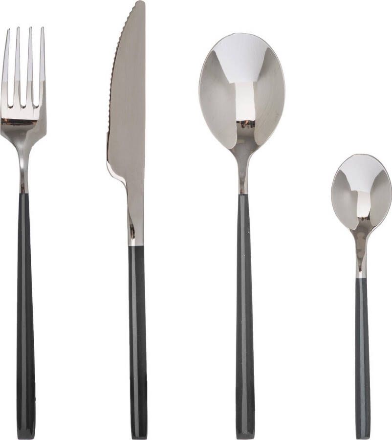 Merkloos 24-delig RVS bestek Lotus 6 persoons Zwart Zilver