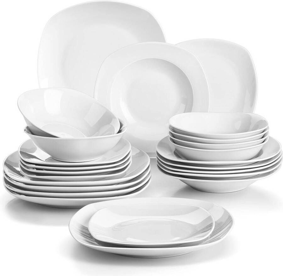 24-delige ivoorwit porseleinen borden en kommen set Dinerbord soepplaat bijgerecht-bord granenkom Elisa serie