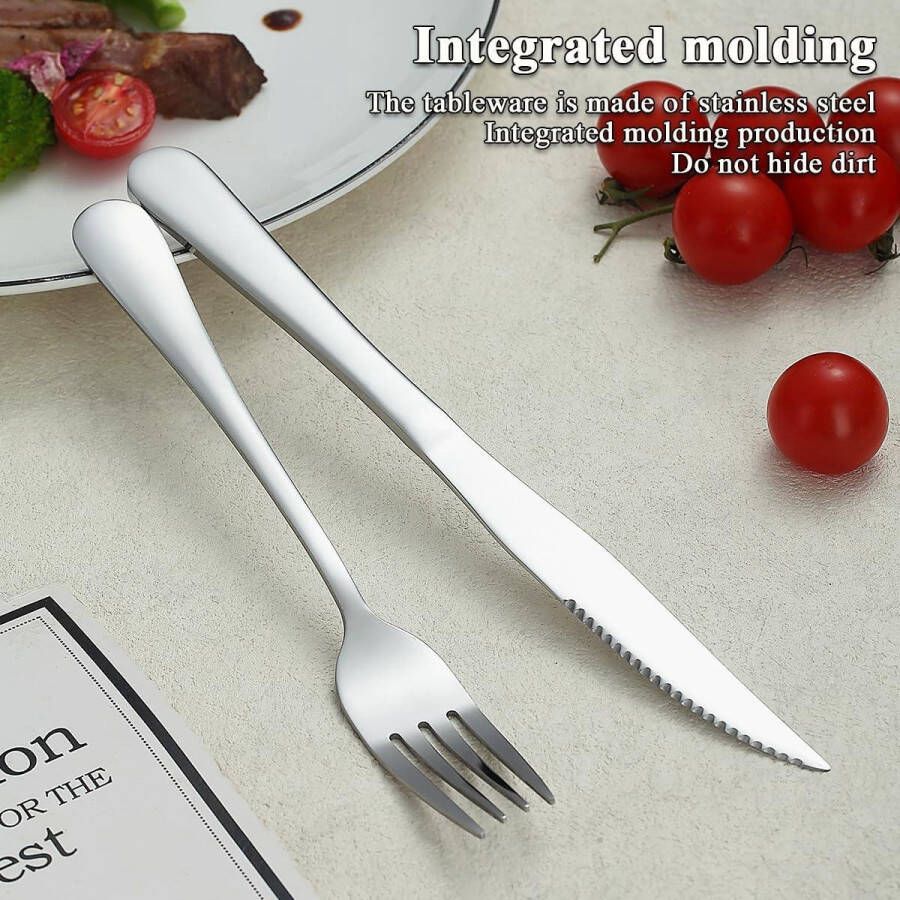 24-delige set roestvrijstalen steakbestek 12 tafelvorken en 12 tafelmessen vaatwasmachinebestendig