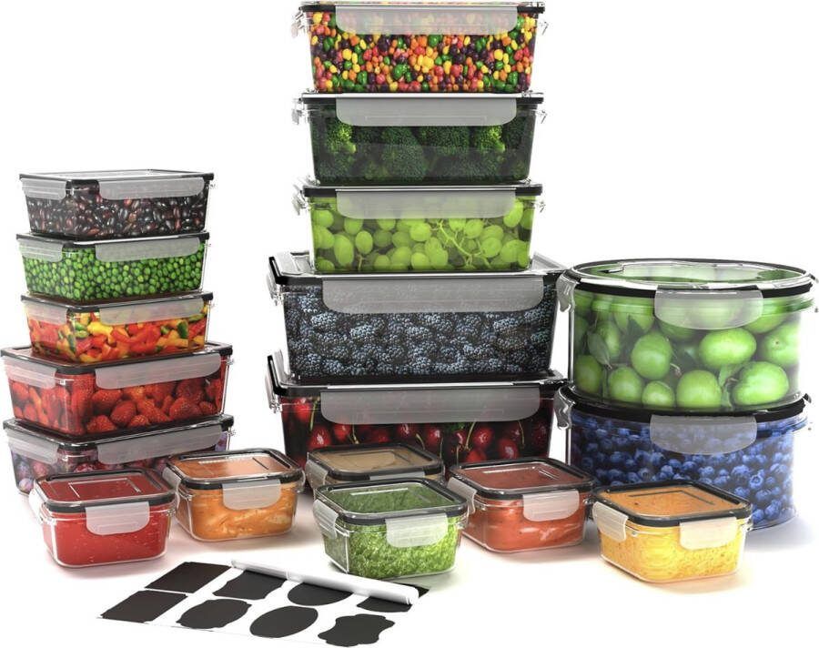 24-delige vershouddozenset (12 containers 12 deksels) 100% waterdicht magnetronbestendig vriezer vaatwasserbestendig BPA-vrij etiketten markers 6 sausdozen inbegrepen