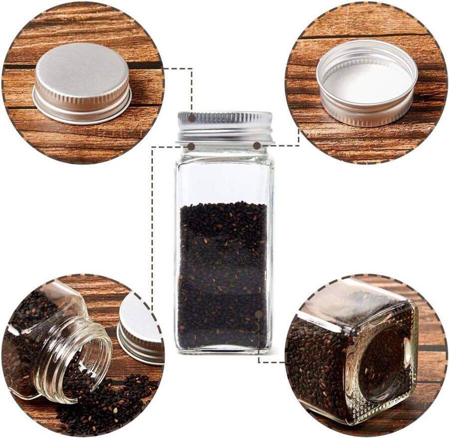 24 flessen luchtdichte vierkante glazen kruidenpotjes set 120 ml doorzichtige keuken kruiden organizer kit met aluminium dop trechter reinigingsborstel en blanco krijtbordetiketten