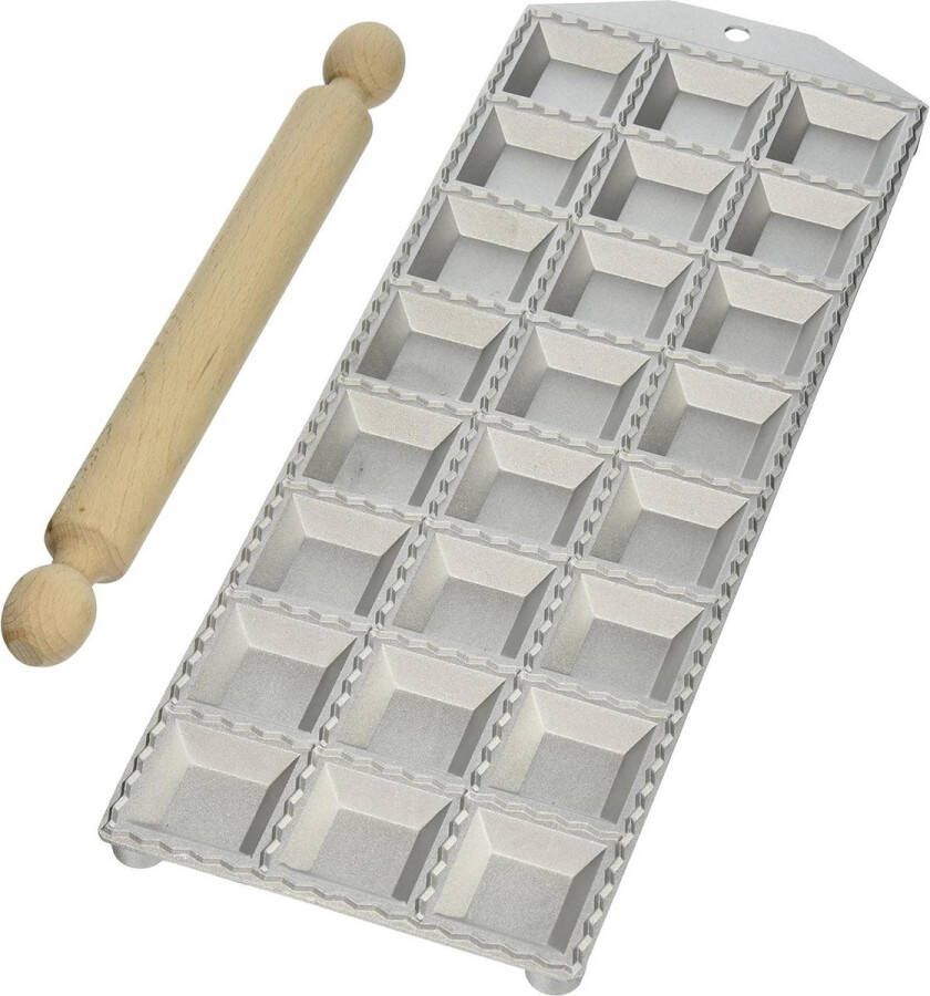 24-gaats aluminium vierkante ravioli maker met deegroller voor zelfgemaakte pasta