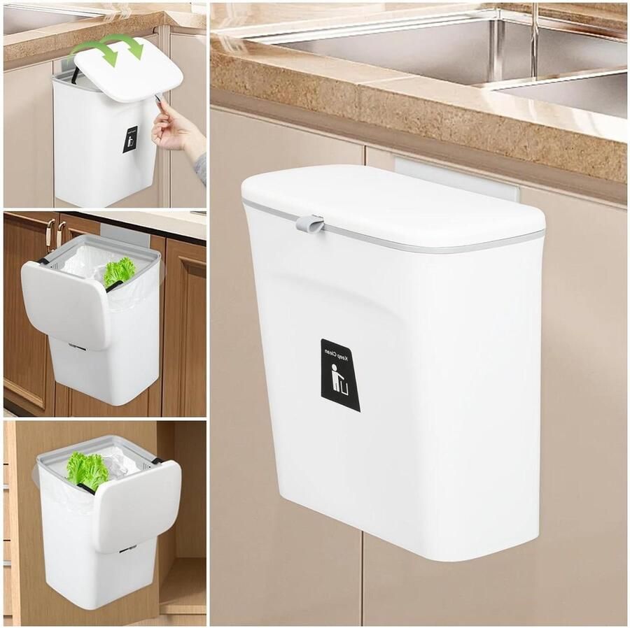 24 gallons keuken compostbak hangende vuilnisbak voor onder de gootsteen met deksel badkamer slaapkamer compostemmer binnenshuis wit
