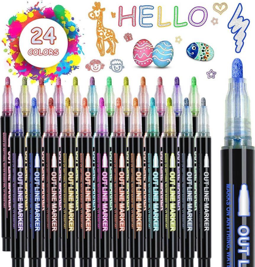 24 glitterstiften eerste schooldag cadeaus voor meisjes van 4-12 jaar Outline stiften magische stiften metallic toverstiften voor scrapbooking knutselen meisjes eerste