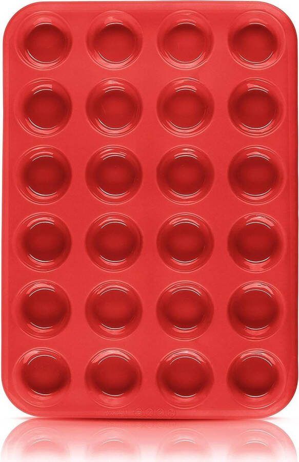 24-Holtes Mini Muffin Bakvorm Silicone 34 x 24 x 2 cm Antiaanbaklaag Cupcake Muffins Vorm Rood tartelette vormen