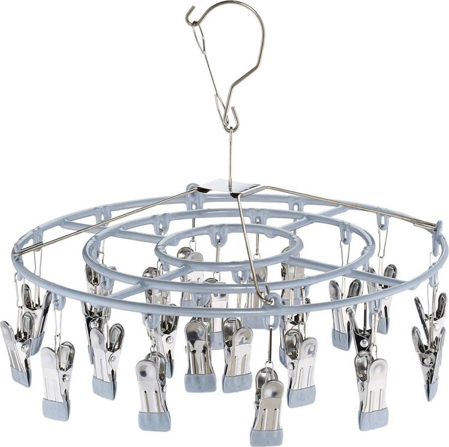 24 knijpers klein washanger camping rond droogrek sokken HxØ 29 x 335 cm grijs droogcarrousel