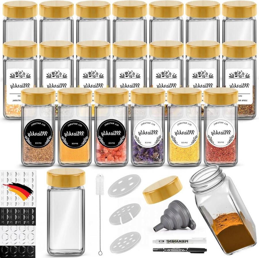 24 kruidenpotjes met stickers 120 ml bamboedeksel vierkante set Kruidenpotjes met Stickers