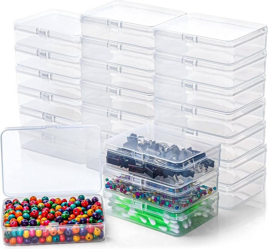 24 Pack Small Clear Plastic Container Boxes with Hinged Lid Mini Container for Pills Beads Jewelry Hobby Items L11.5 x W8.5 x H2.8cm