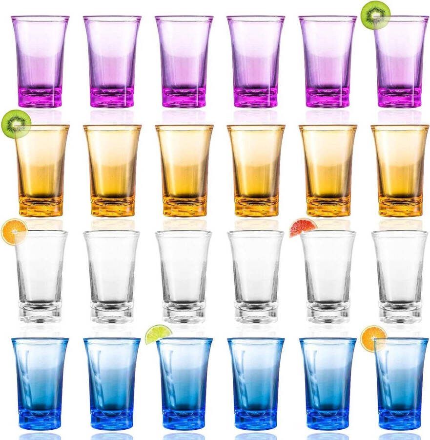 24 plastic borrelglaasjes 35 cl 35 ml kleurrijk stabiele bodem herbruikbaar Tequila Vodka Ouzo Sambuca party bruiloften